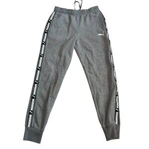 Puma jogger sweatpants womens medium heathered gray jersey knit black stripe